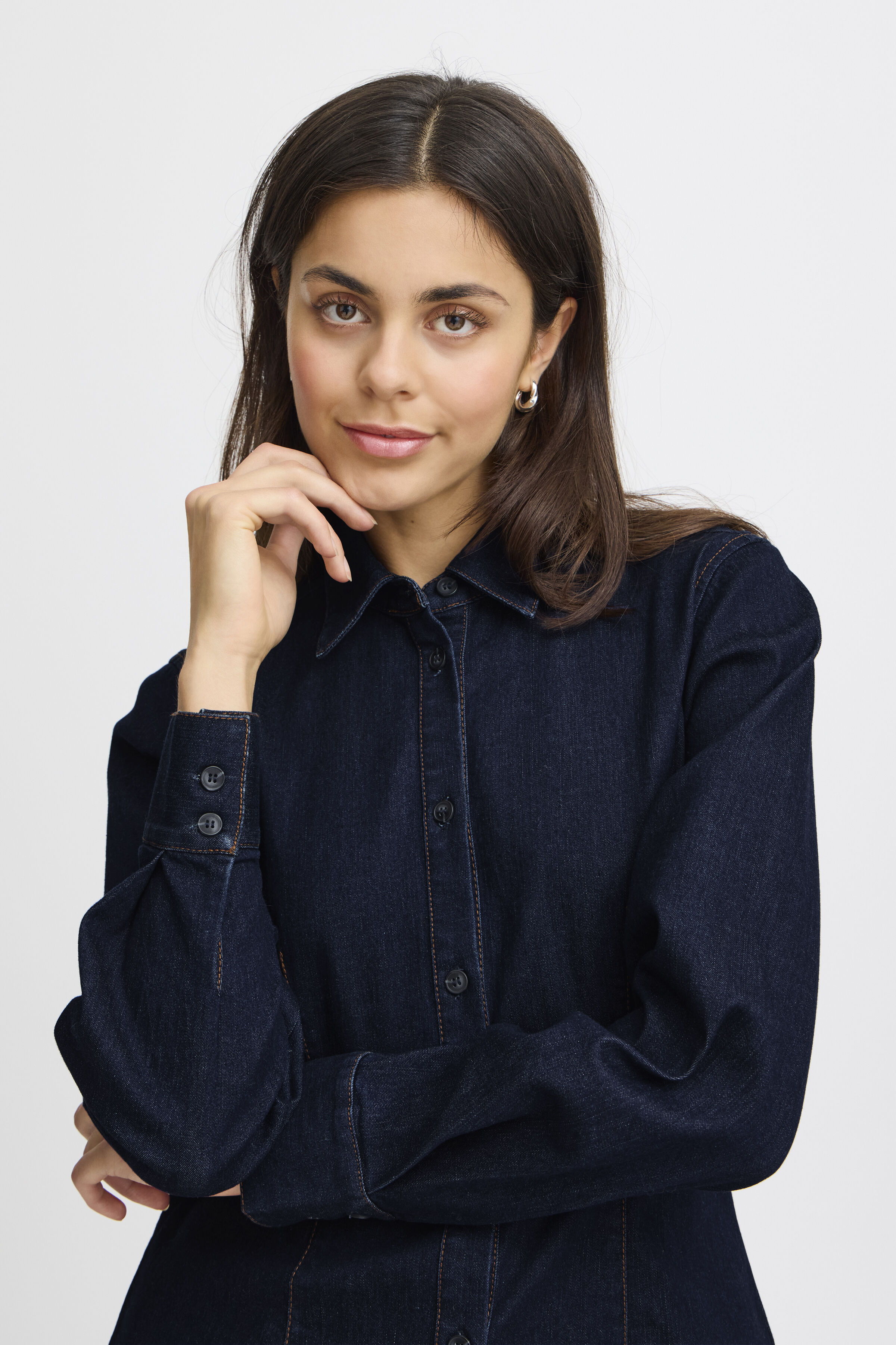 Button-Up Denim Blouse Image 2