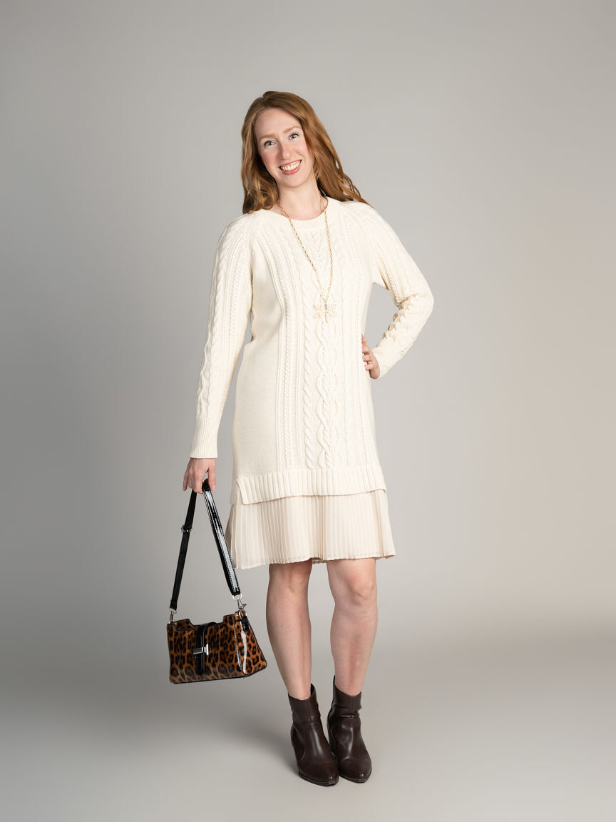 Layered Chiffon Hem Sweater Dress