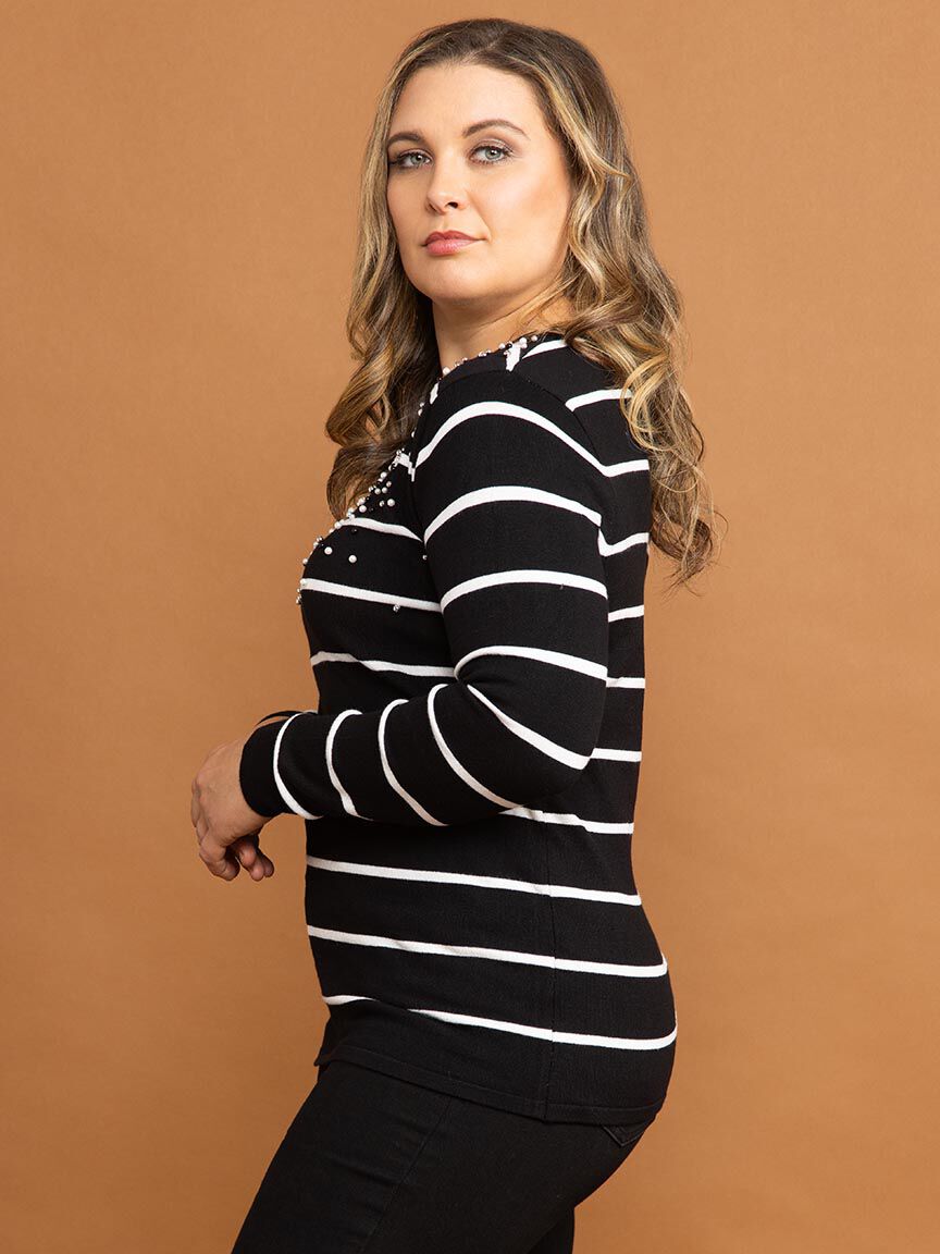 Pearl Detail Striped Top