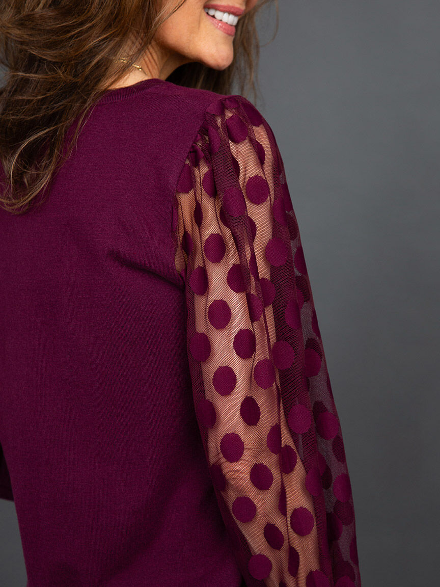 V-Neck Sweater w/ Sheer Balloon Sleeves Image 5