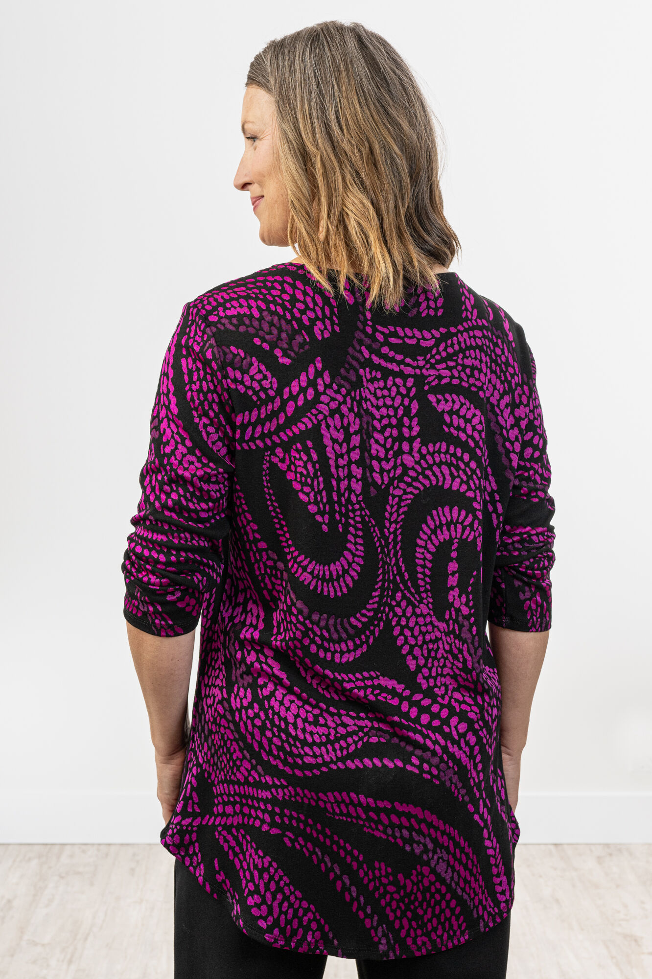 Violet Velvet Spiral Multi-Print U-Hem Shirt-Tail Shirt Image 2