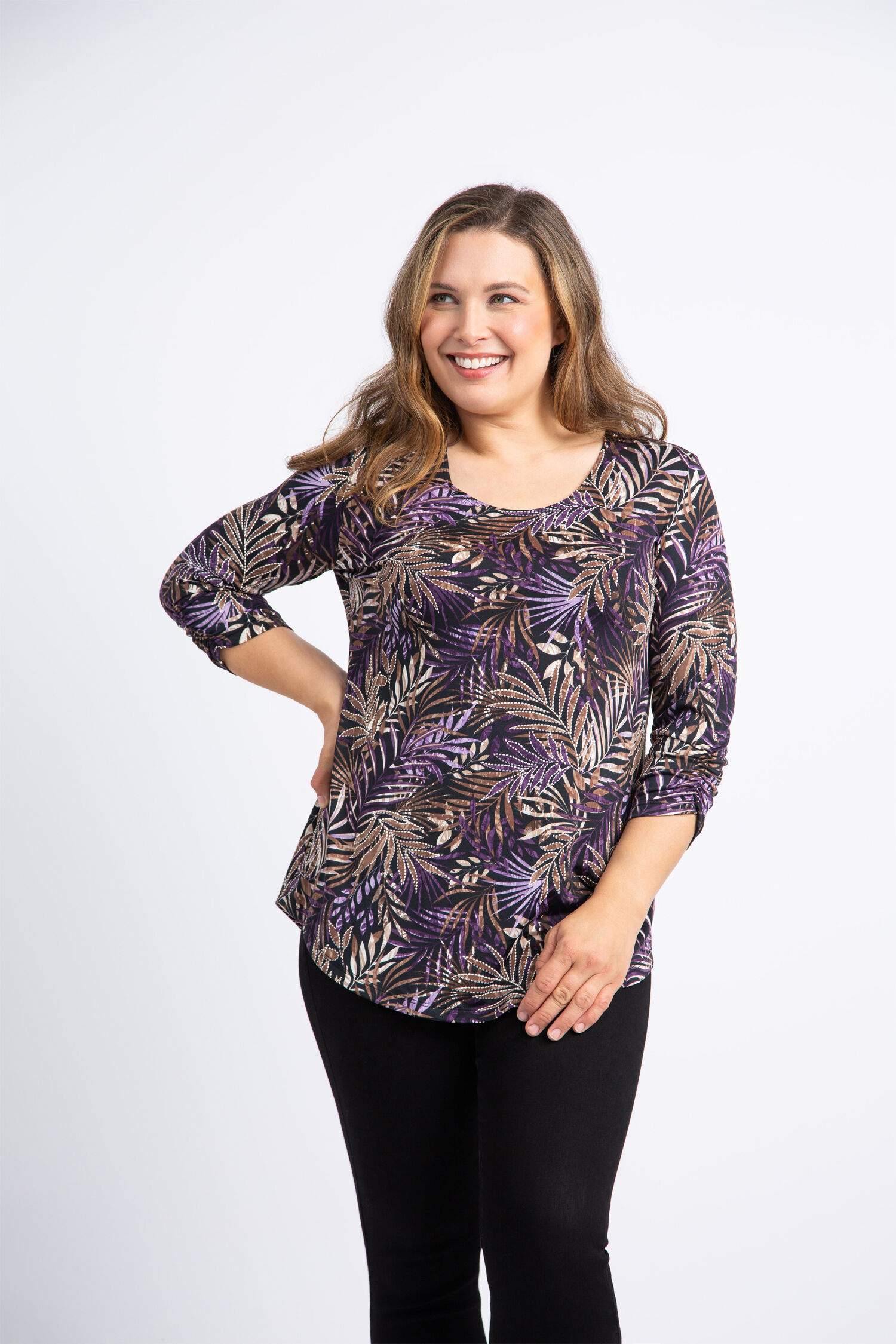 &frac34; Sleeve Tropical Print Top  Image 2