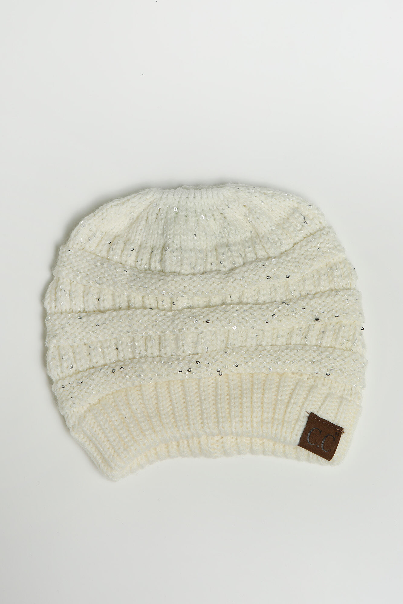 Messy Bun Sequin Beanie 