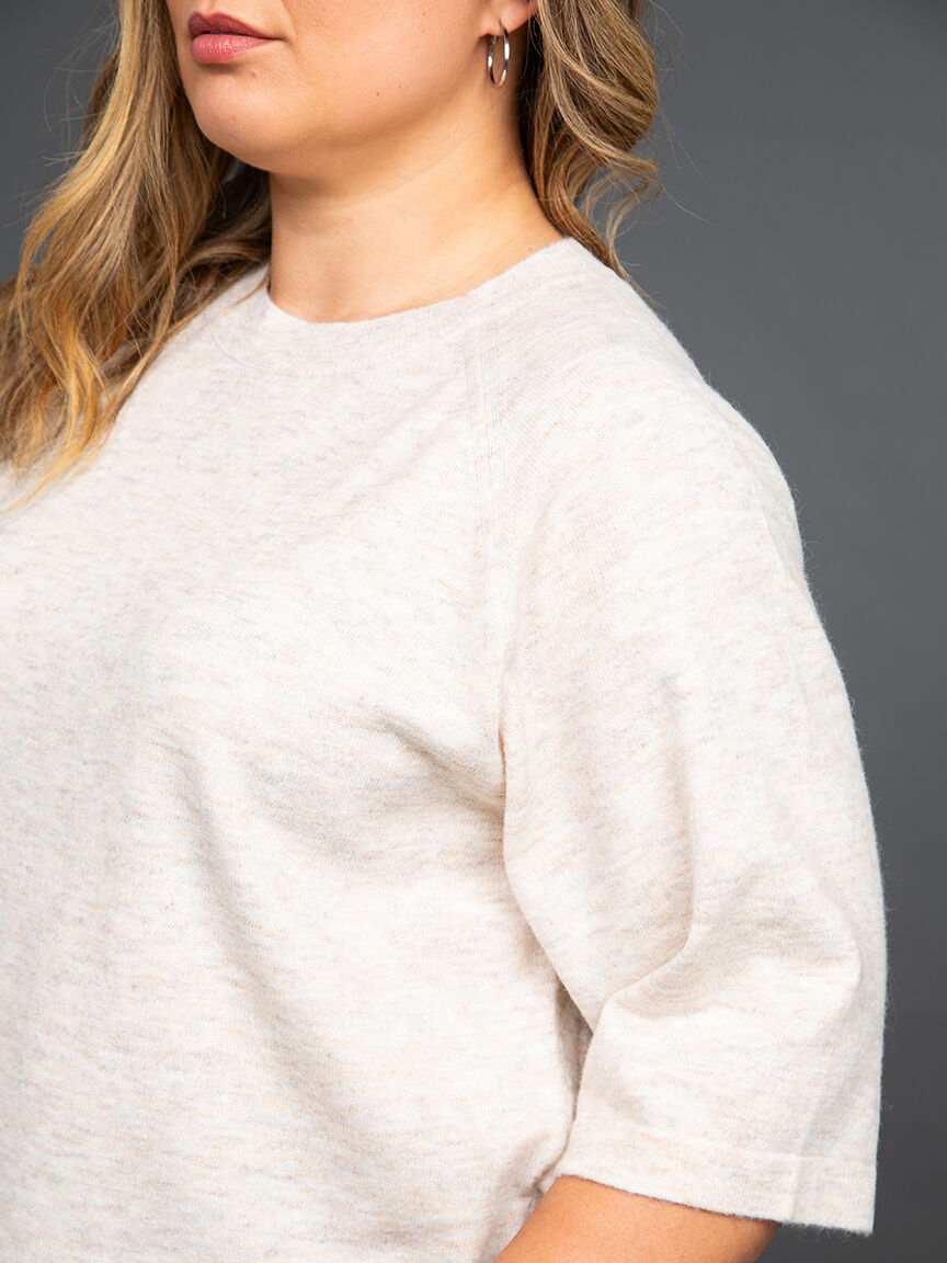 &frac34; Sleeve Ribbed Collar Sweater