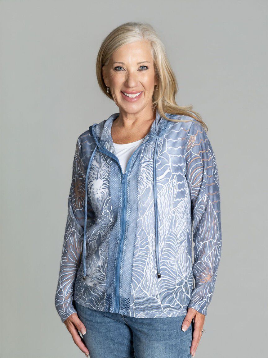 Hooded Mesh Zip-Up Cardigan