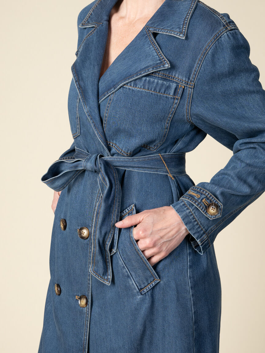 Long Sleeve Button Up Denim Trench Jacket