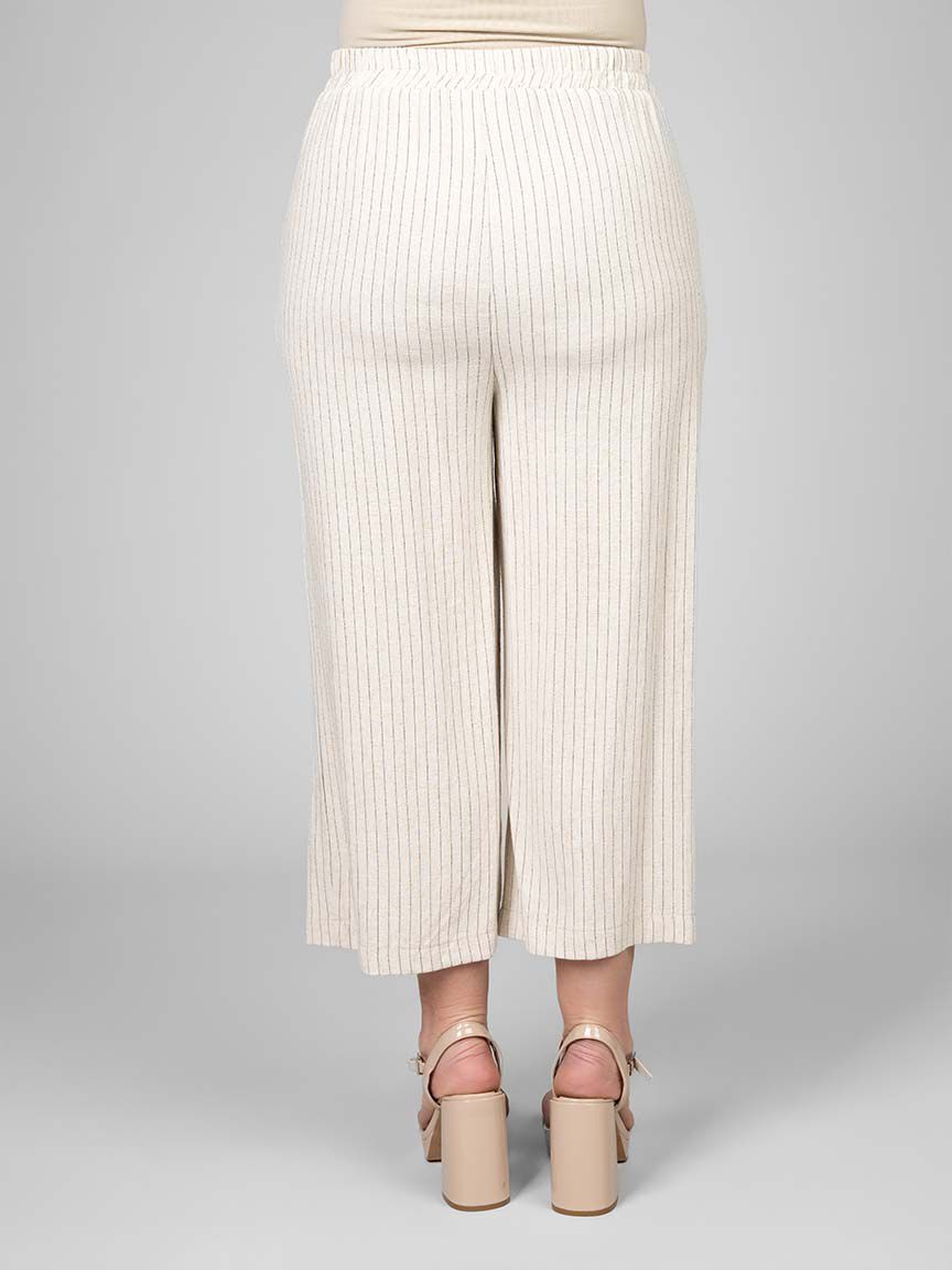 Elastic Waist Striped Linen Flowy Pants
