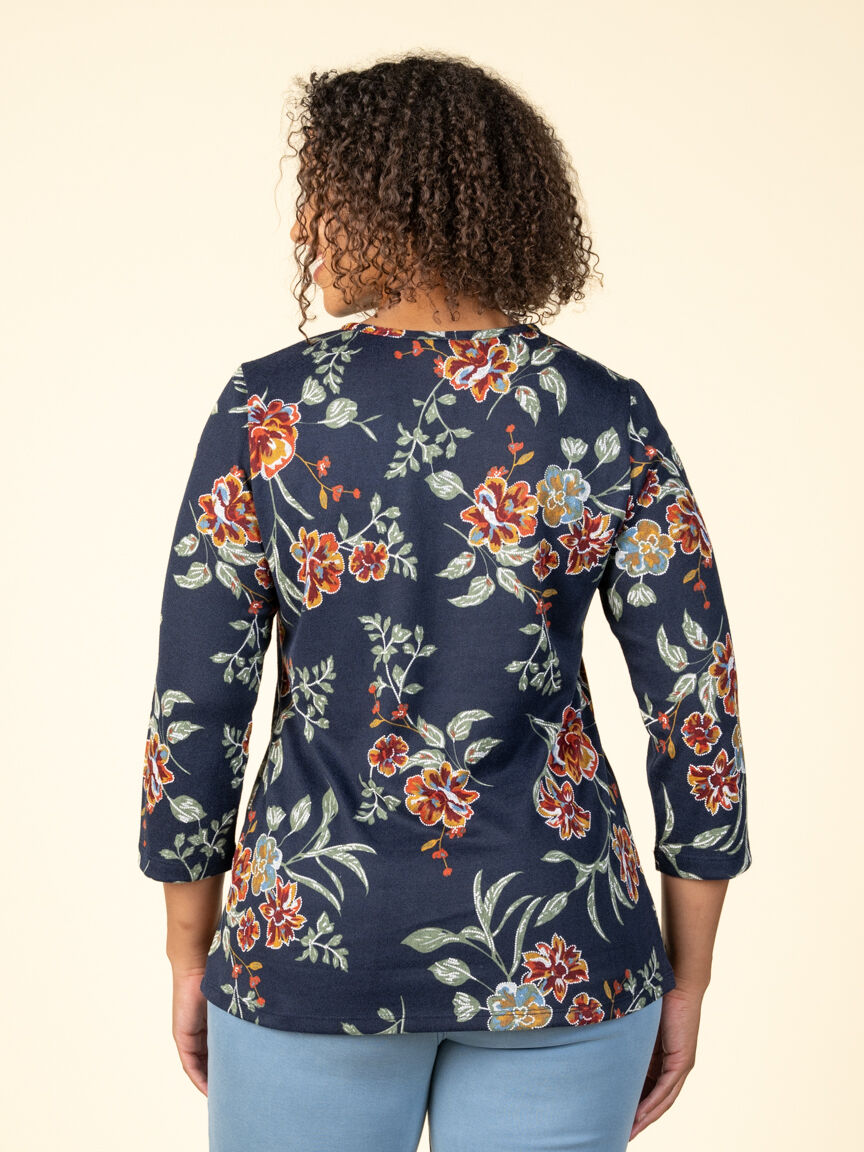 3/4 Sleeve V-Neck Floral Top Image 2