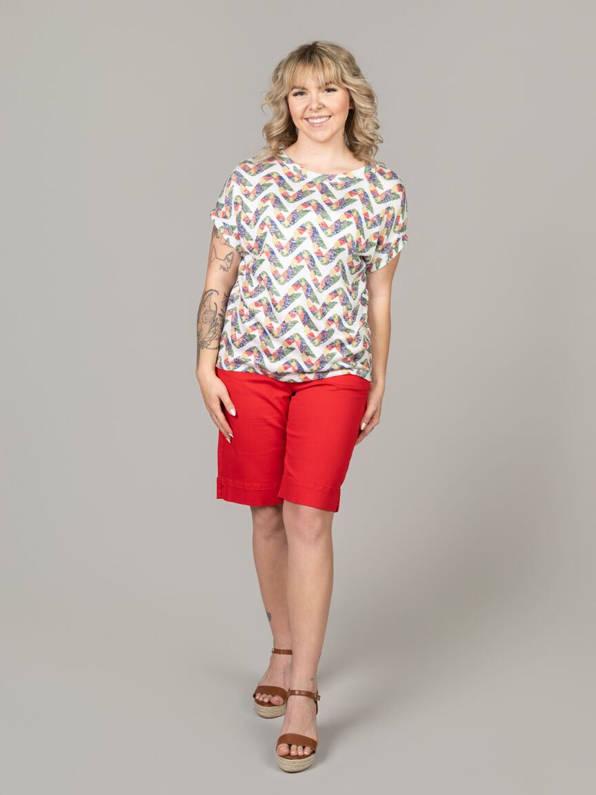 2-Way Neckline Abstract Print Top