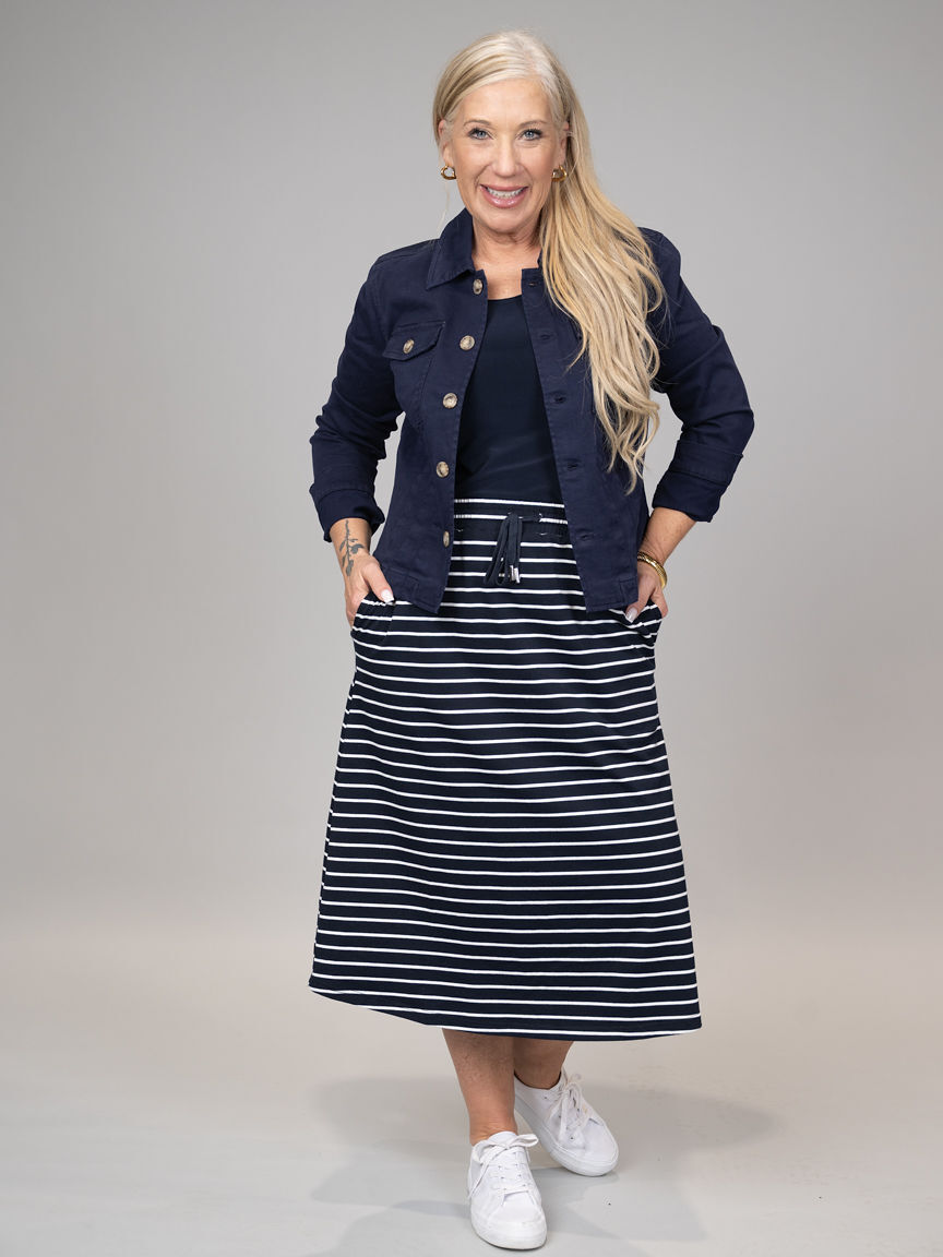 Pull-On Striped Skirt With Pockets Image 1