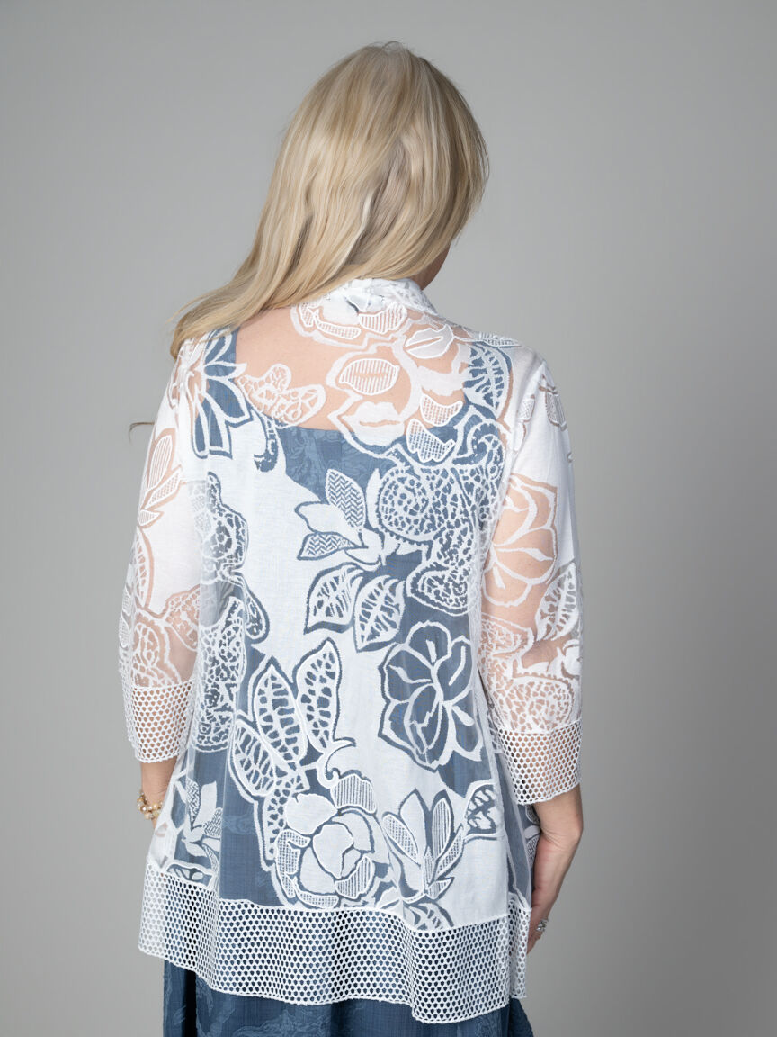 Mesh Burnout Open Front Cardigan