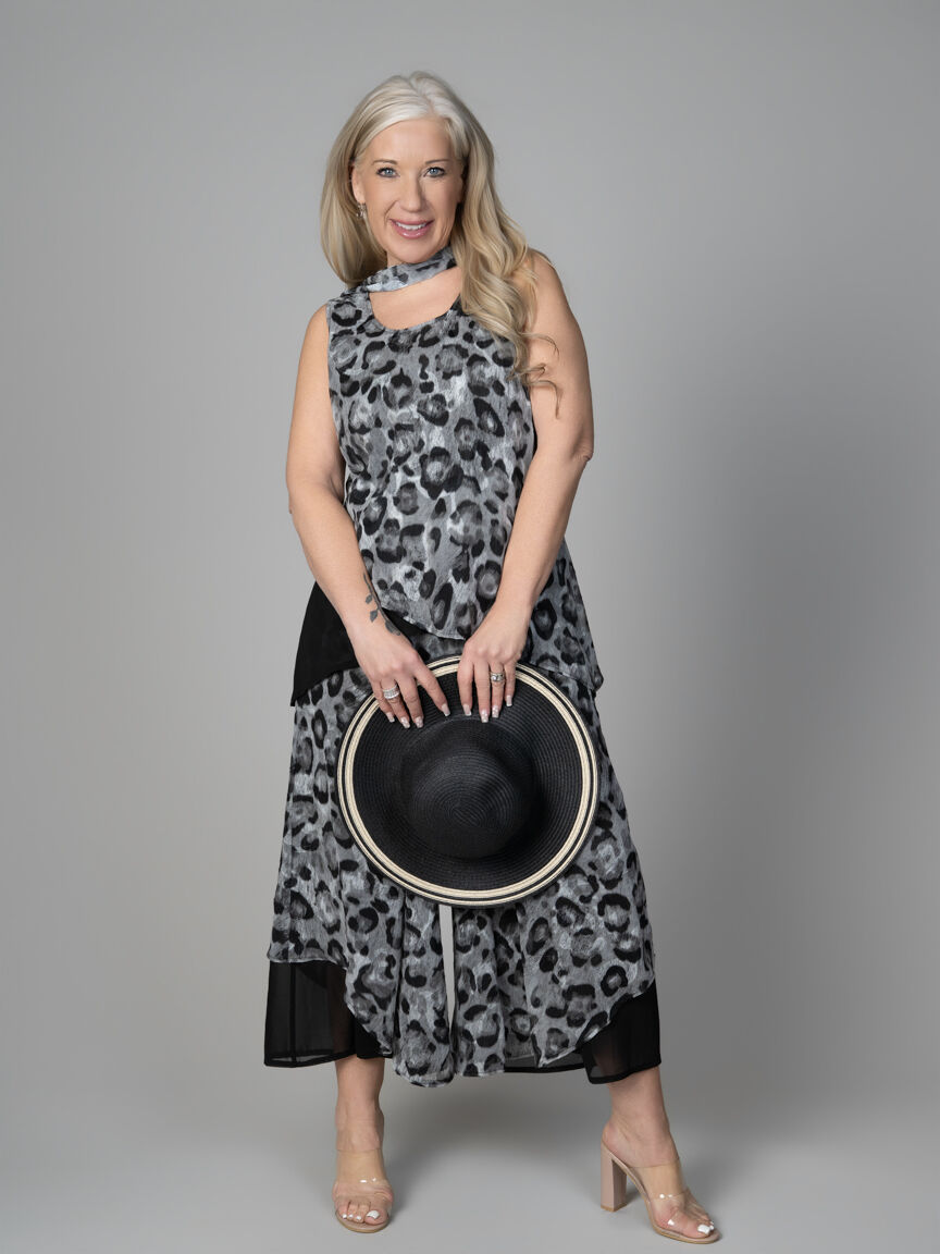 Layered Hem Sleeveless Top With Matching Scarf