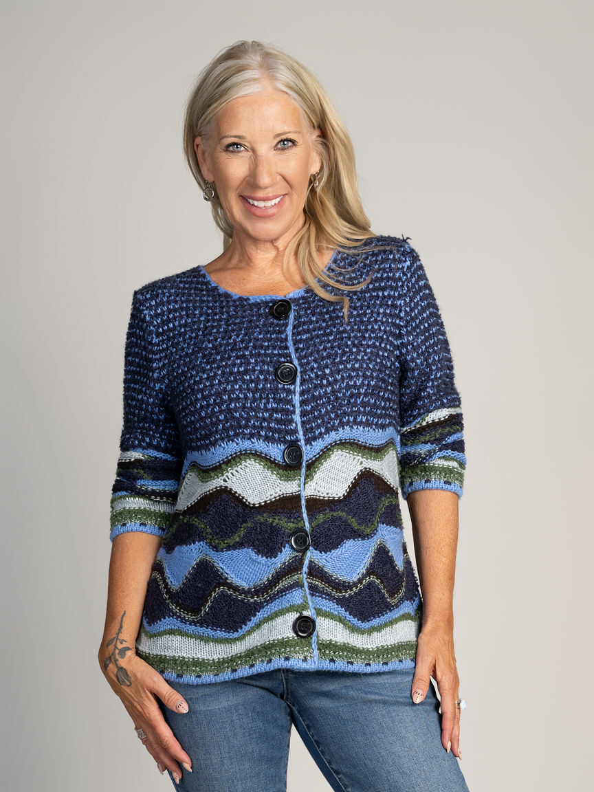 Scalloped Knit Button Up Cardigan