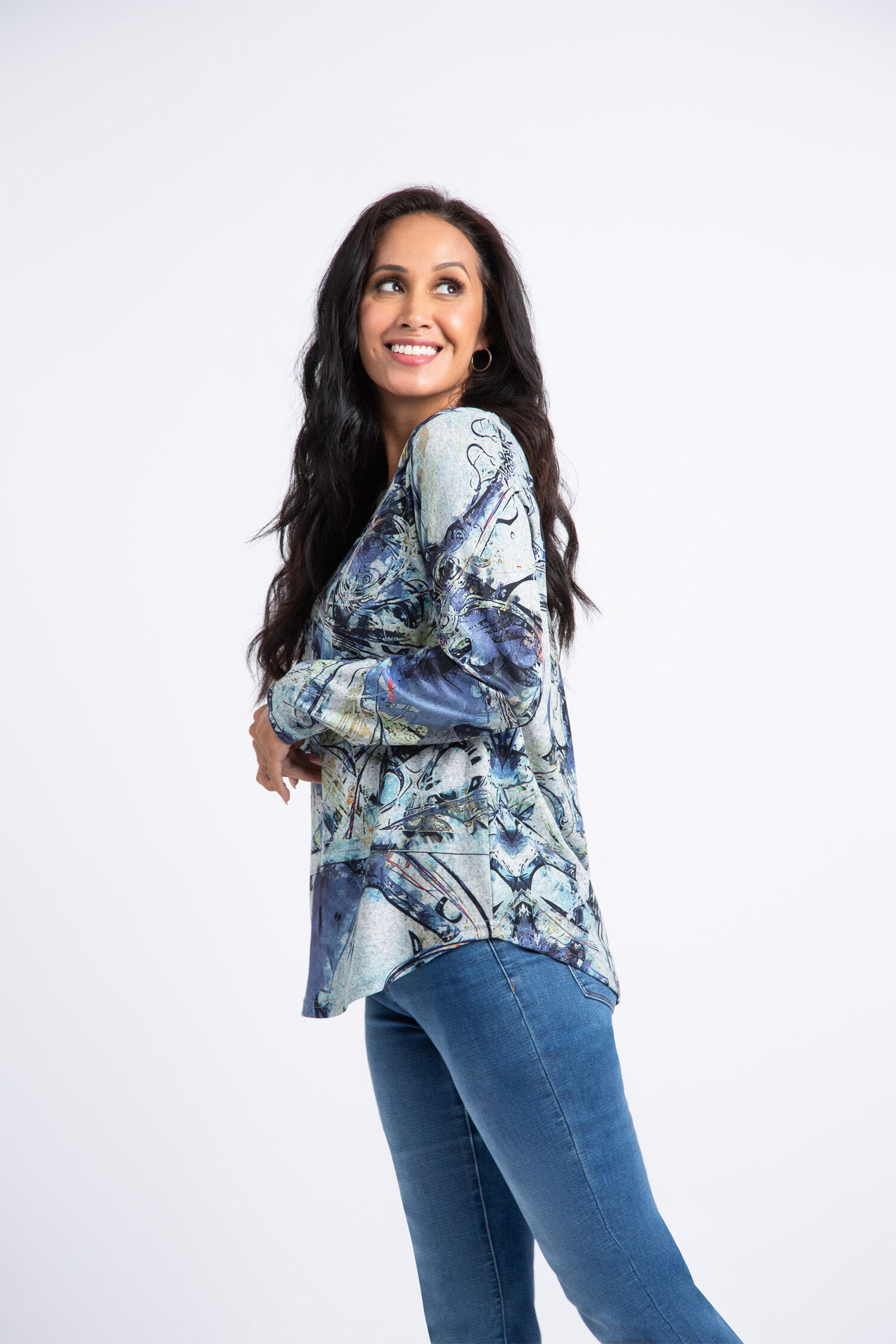 Long Sleeve Swirl Print Top Image 2