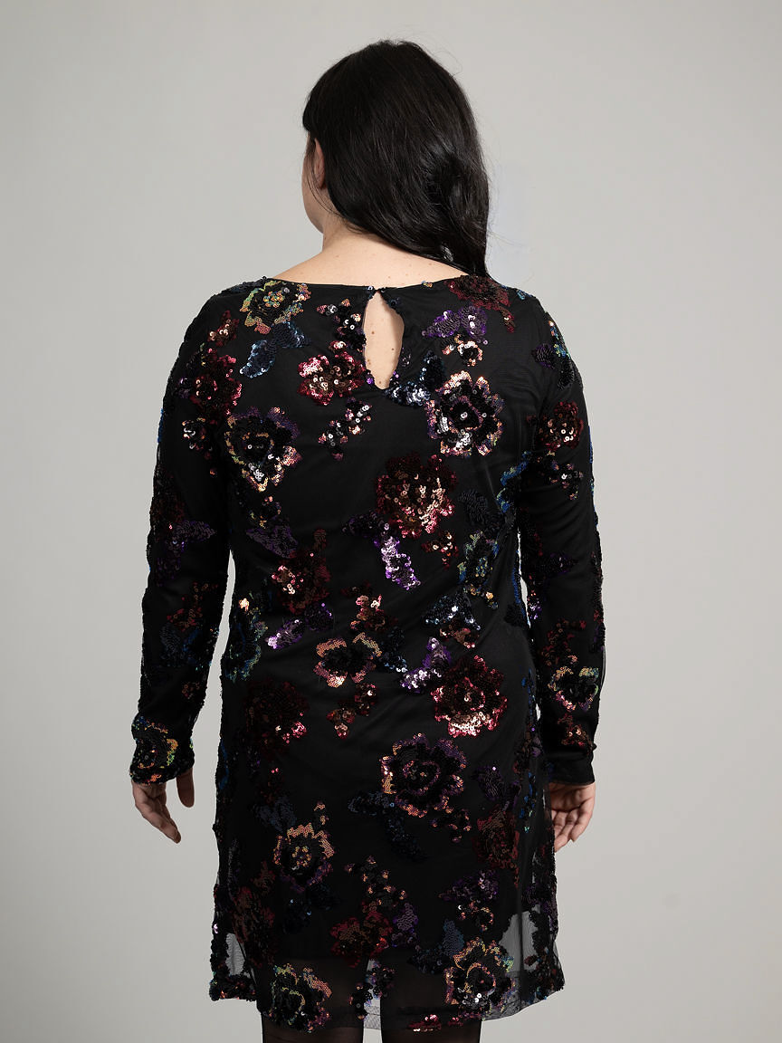 Long Sleeve Sequin Knee Length Dress