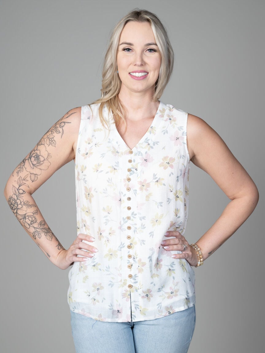 Sleeveless Top With Wooden Accent Buttons