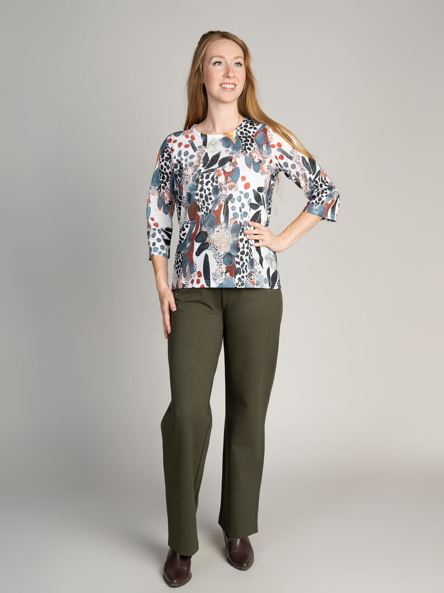3/4 Sleeve Printed Top With Hotfix
