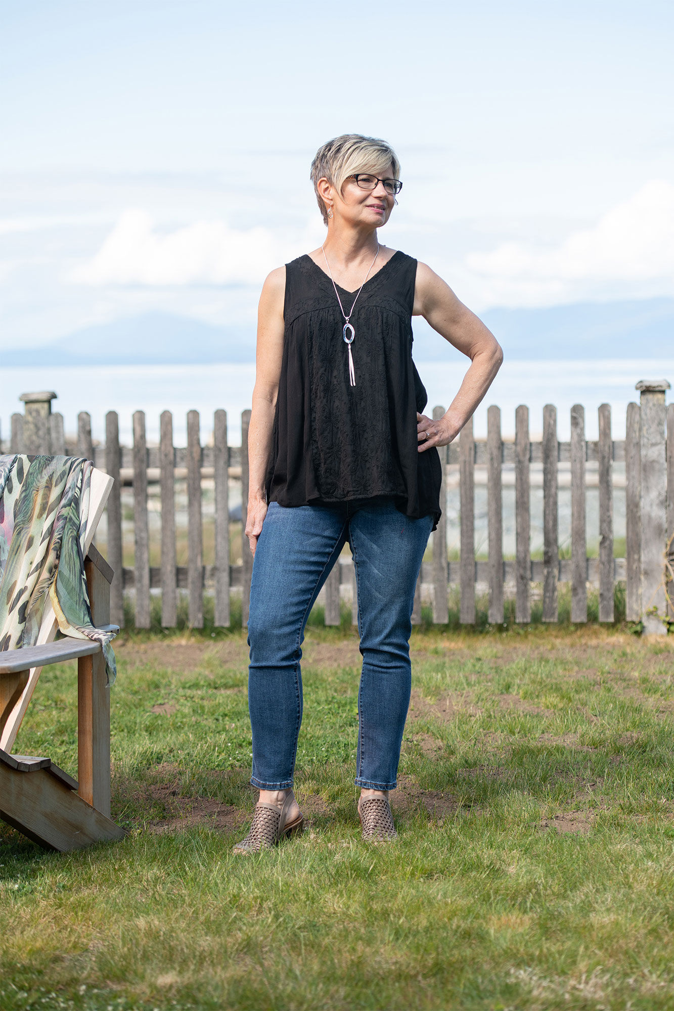 Sleeveless V-Neck Peasant Top with Embroidery Image 1