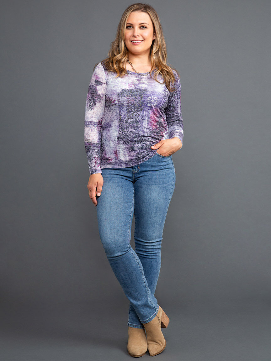 Long Sleeve Burnout Top w/ Hotfix Image 1