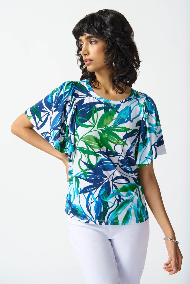 Silky Knit Tropical Print Top Image 1