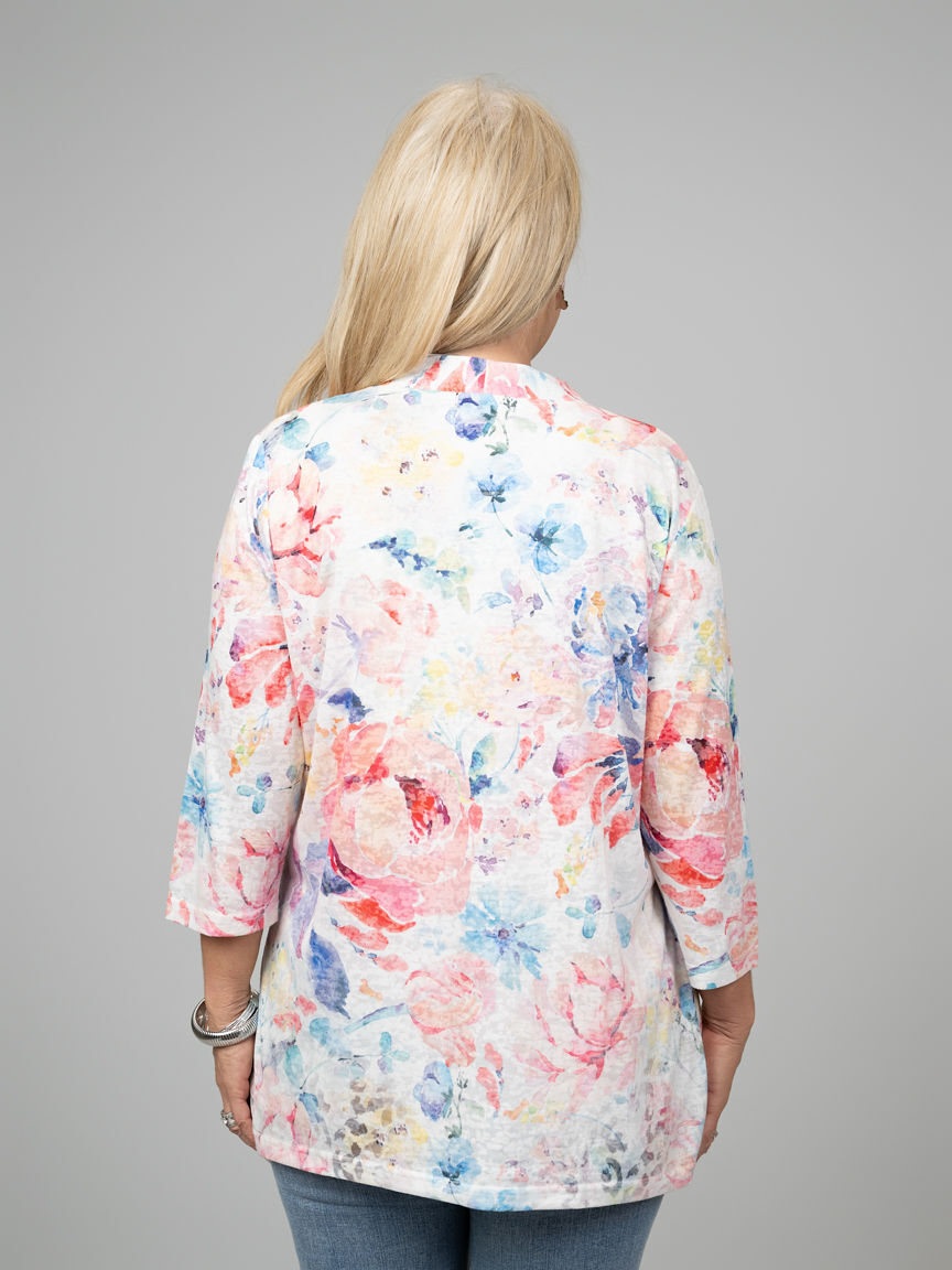 3/4 Sleeve Burnout Floral Foolers Set