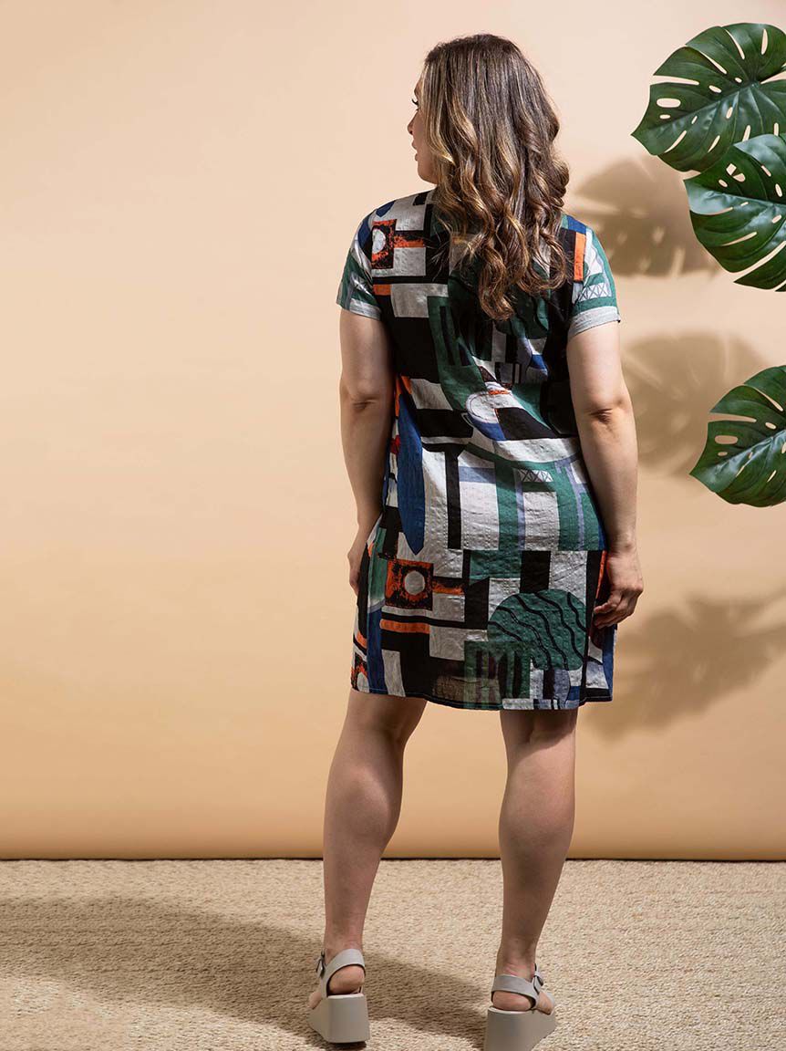 Short Sleeve Abstract Print Dress Image 3