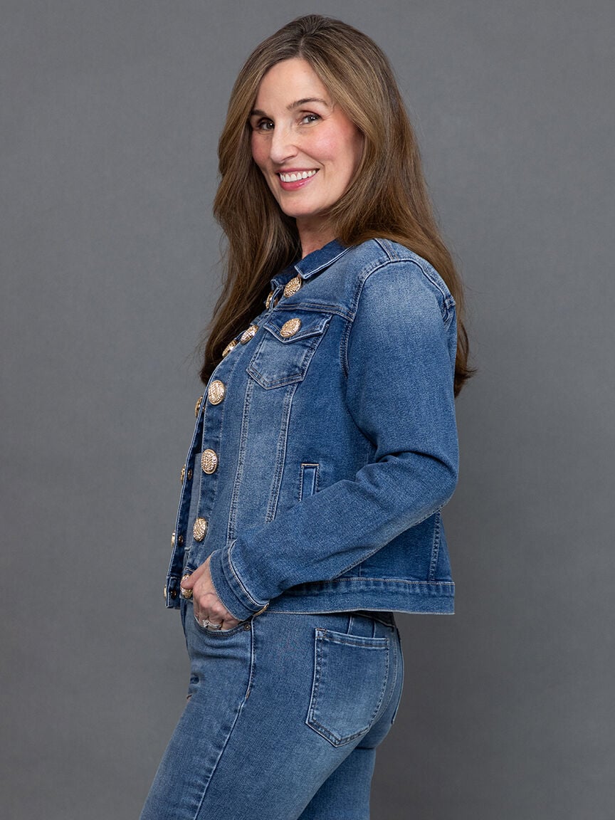 Classic Denim Jacket w/ Gold Buttons  Image 3