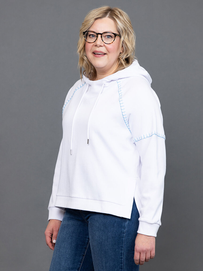 French Terry Contrast-Stitch Long-Sleeve Hoody  Image 3