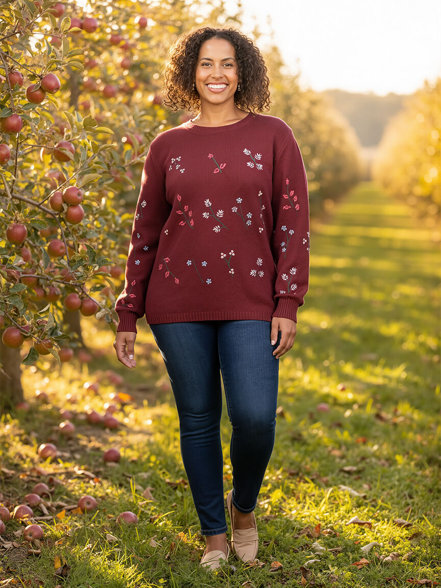 Flower Print Crew Neck Sweater Image 1