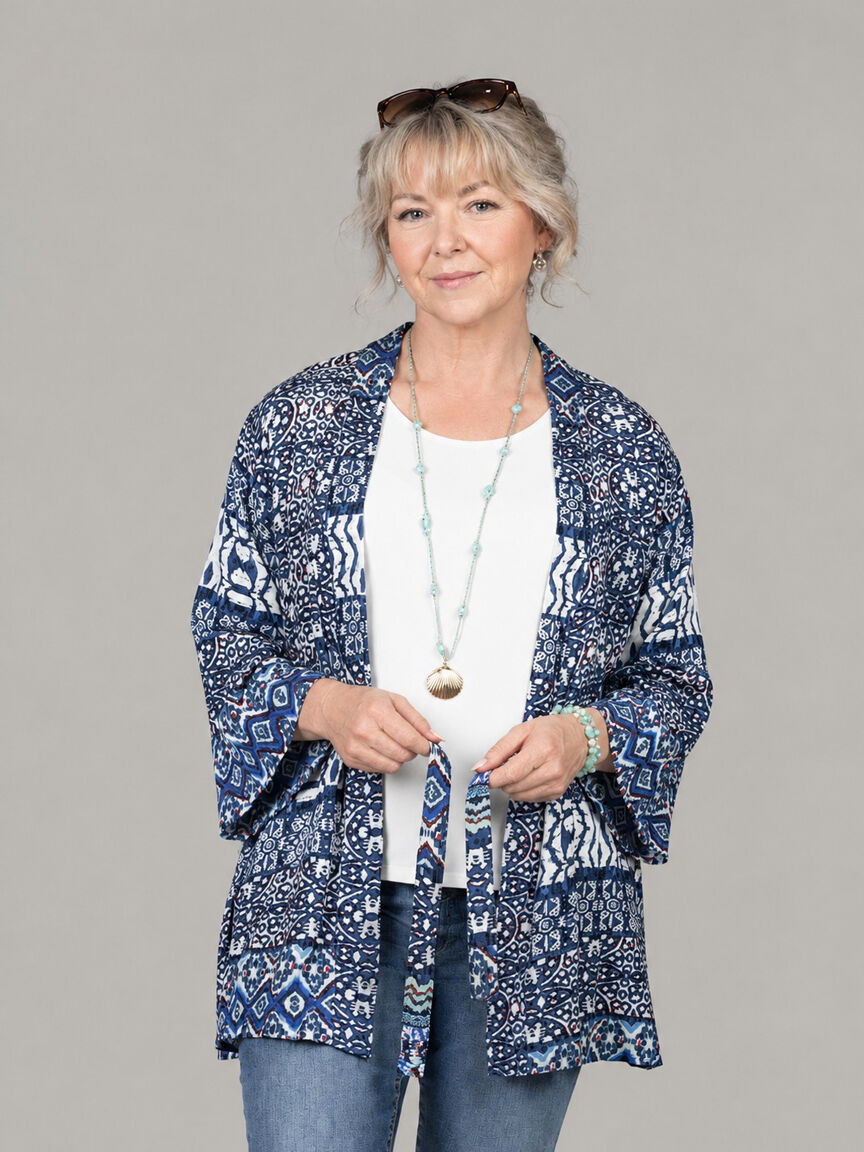 Thigh Length Kimono With Waist Tie
