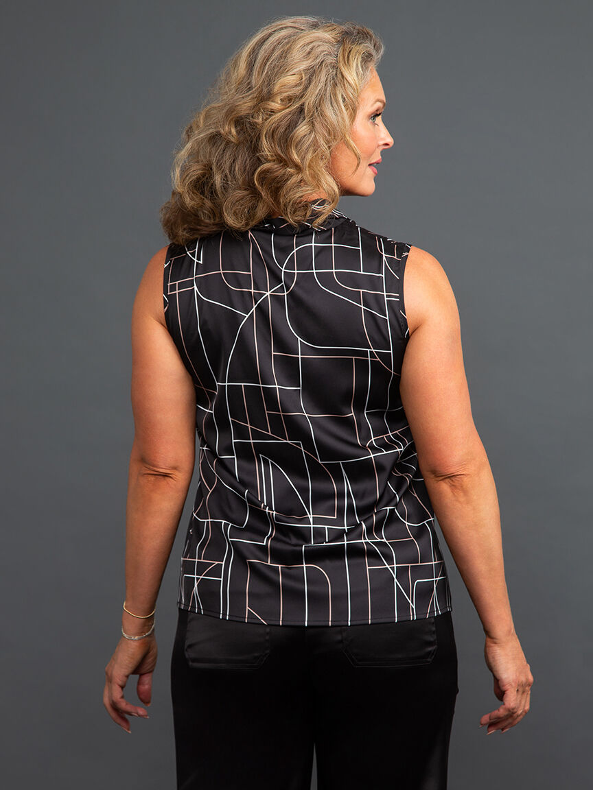 Sleeveless Satin  Blouse w/ Necktie