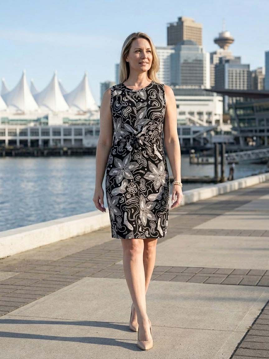 Sleeveless Knee-Length Dress with Knot Detail