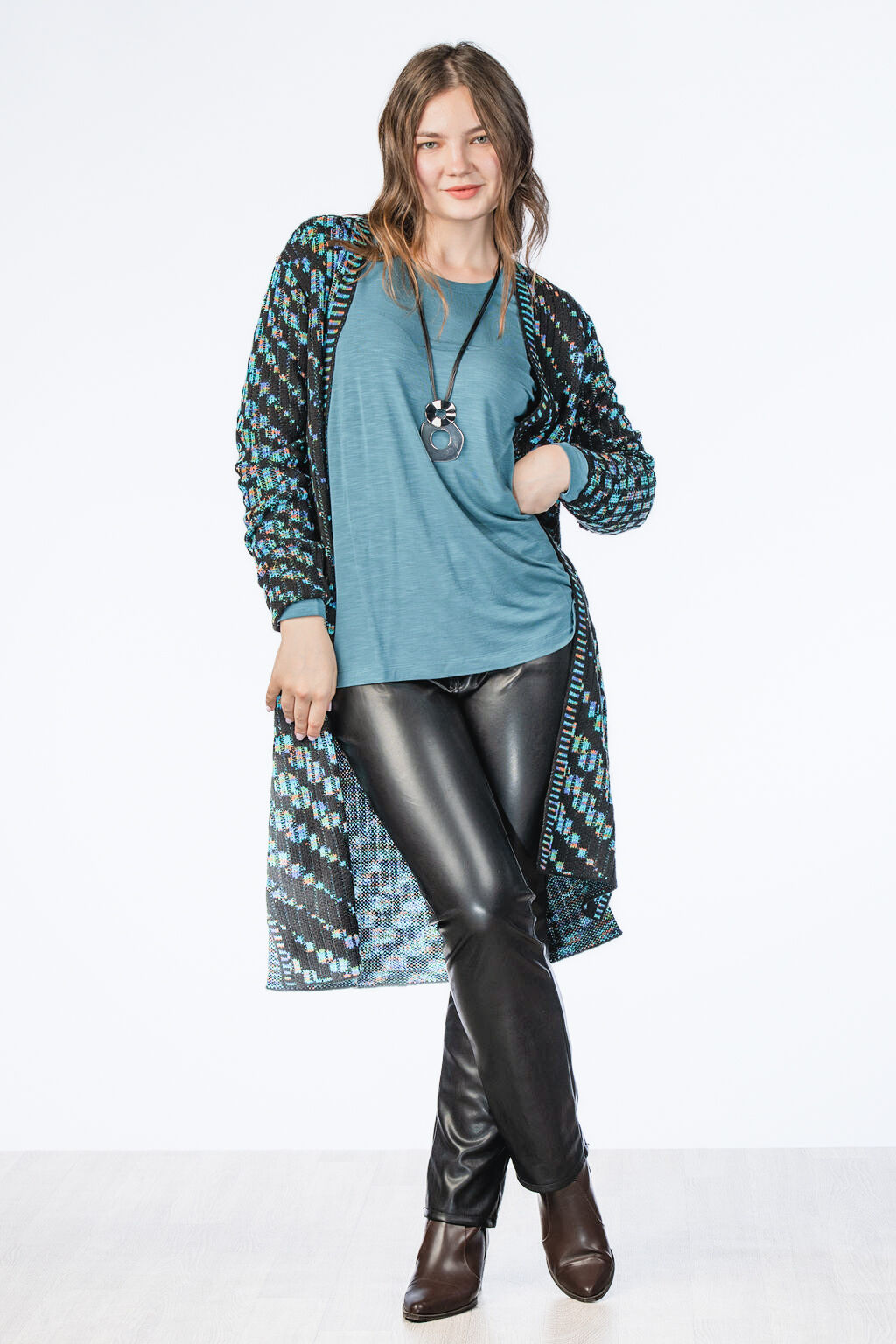 Turquoise Pattern Pocket Maxi Cardigan  Image 1