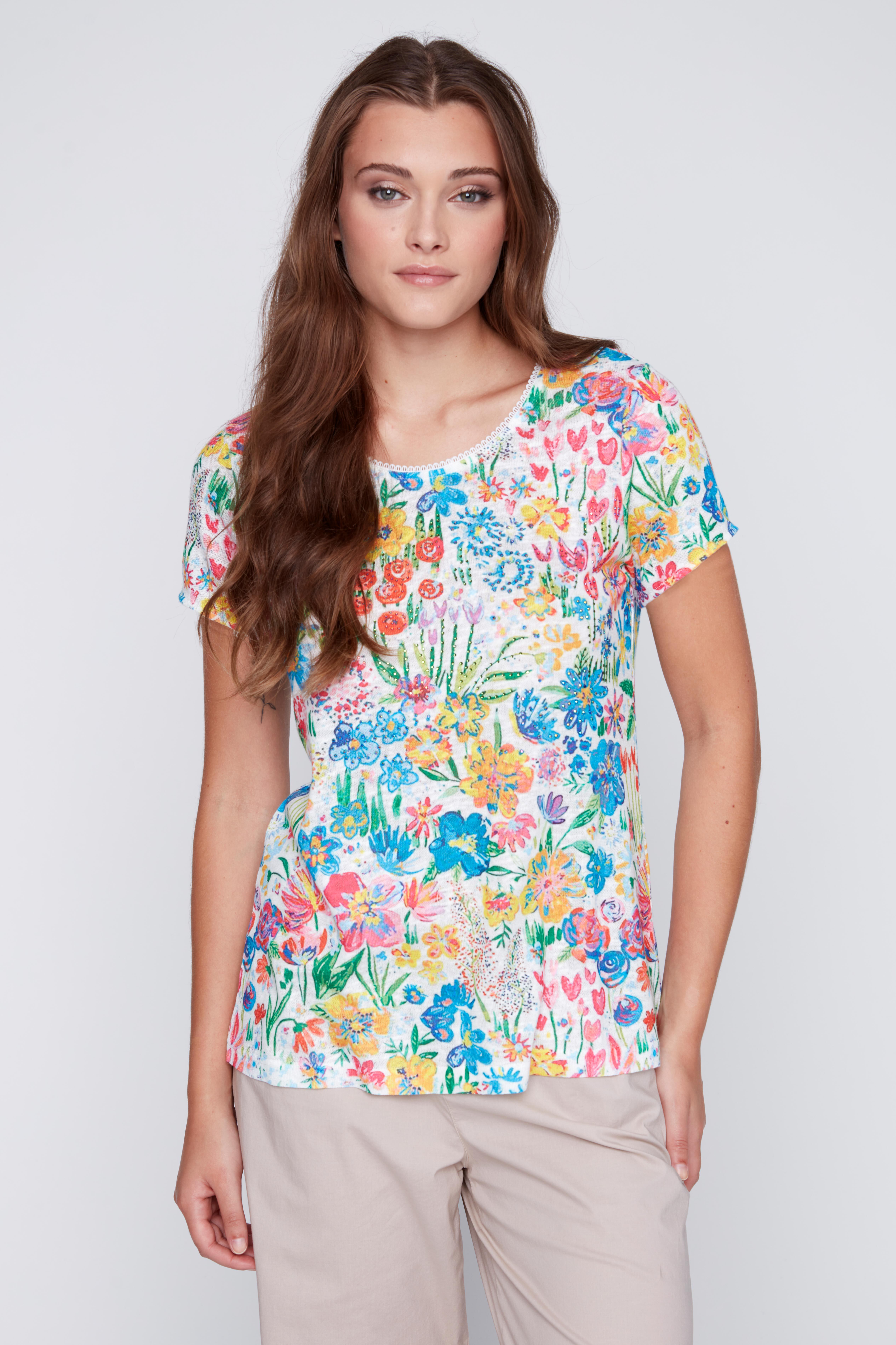 Floral Rhinestone Knit Tee Image 1