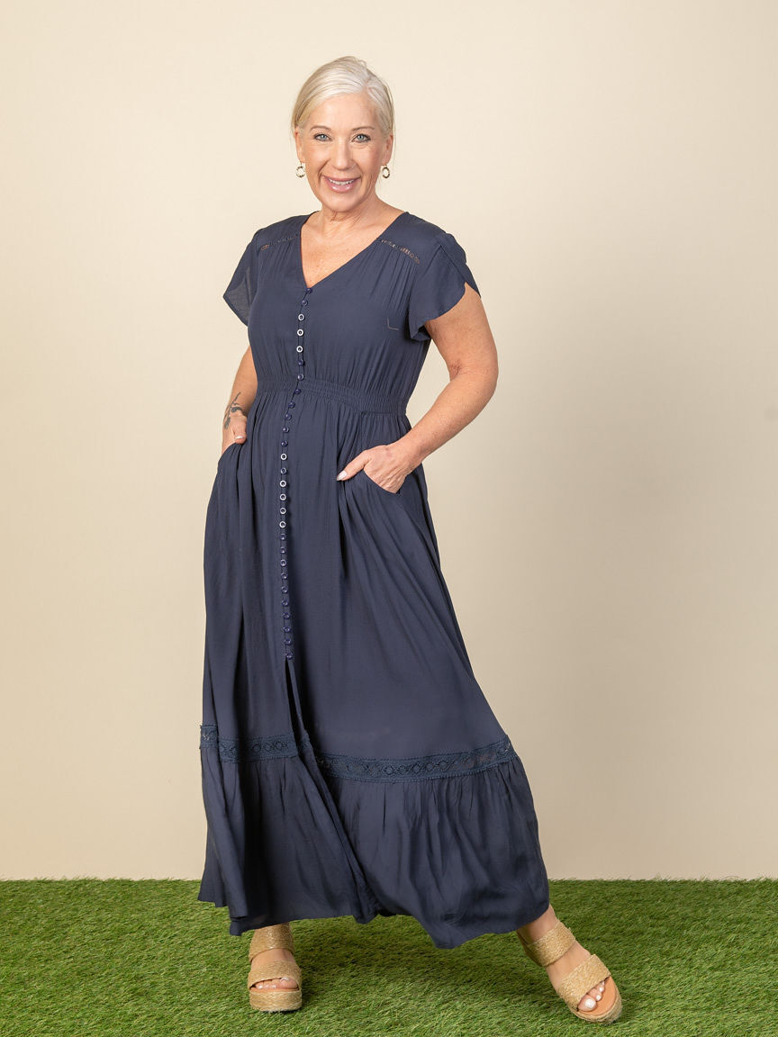 short maxi dress with pockets Short Sleeve Maxi Dress with Pockets | Papillon