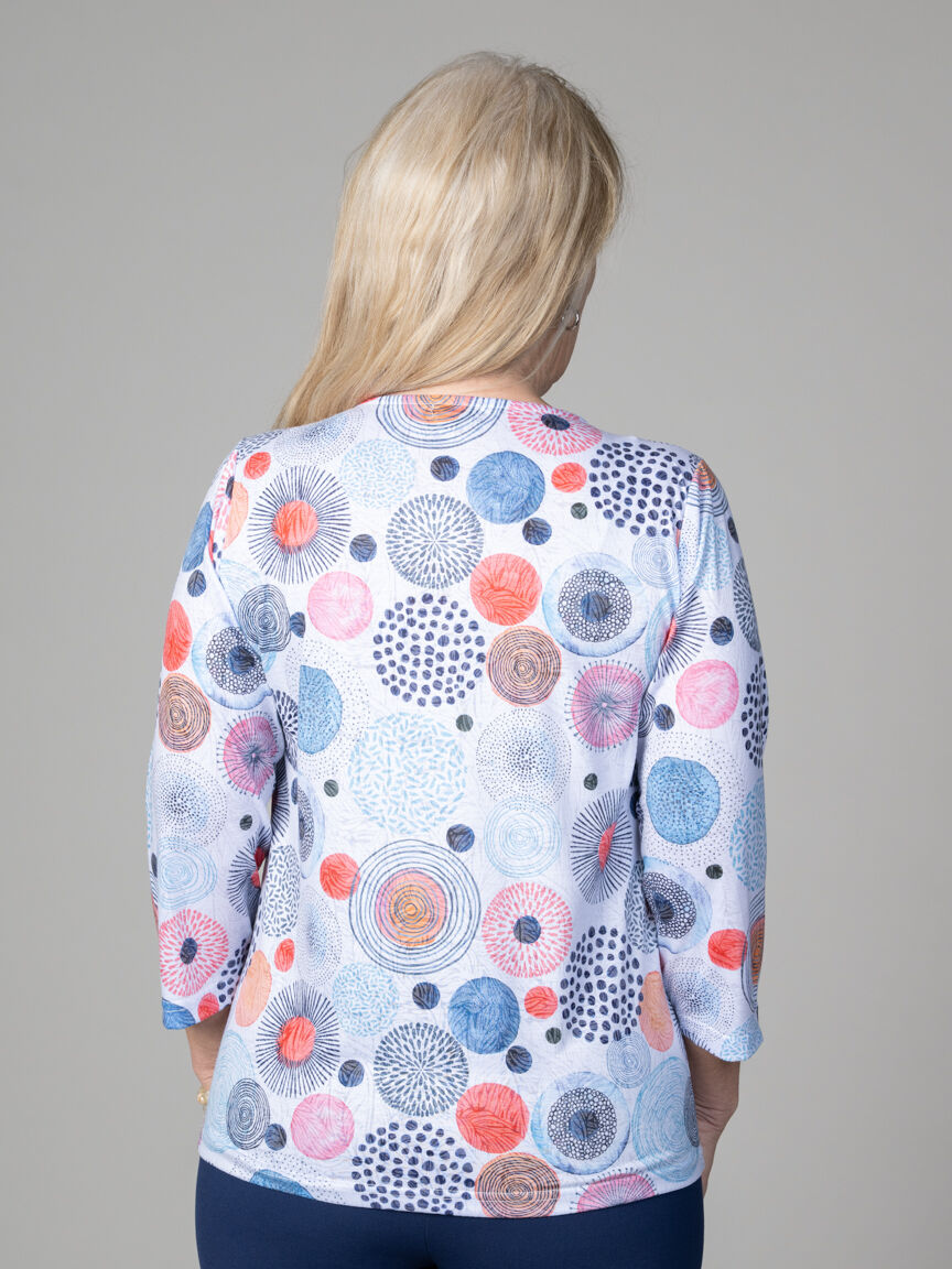 3/4 Sleeve V-Neck Circle Print Top