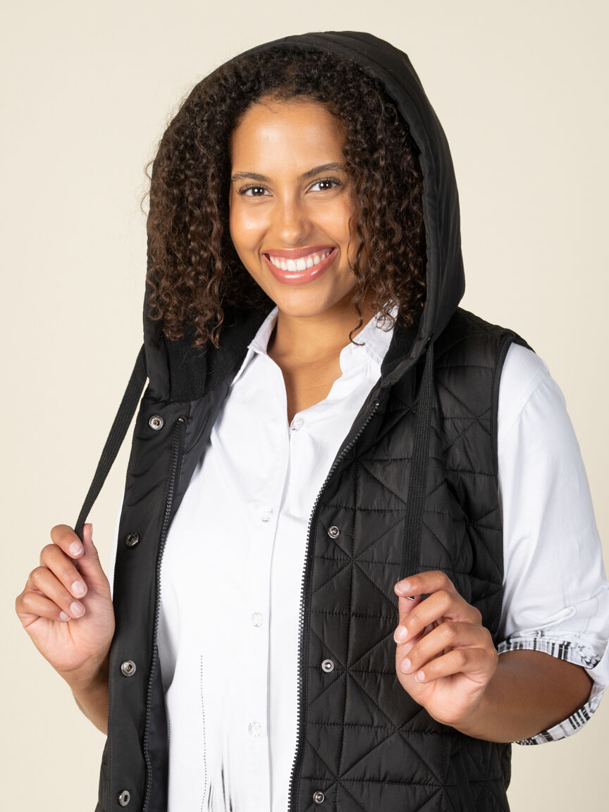 Quilted Long Hooded Vest