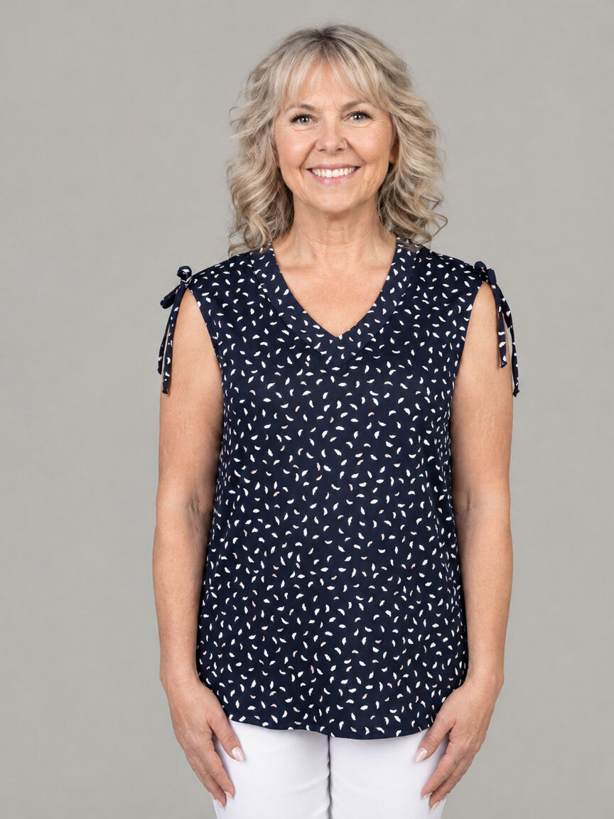 Sleeveless V-Neck Top With Shoulder Tie