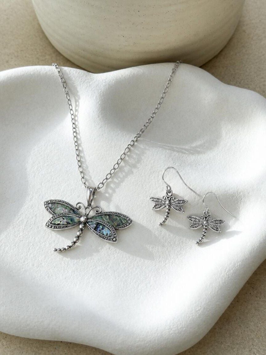 Dragonfly Pendant Necklace and Earring Set