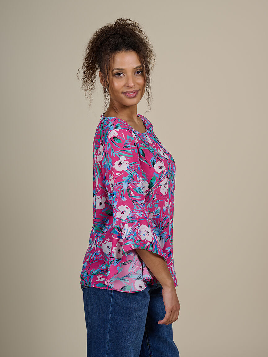 &frac34; Sleeve Floral Blouse 