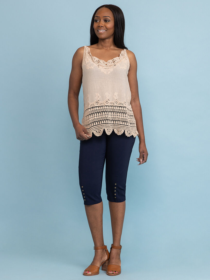 Embroidered Cami with Lace Trim  Image 1