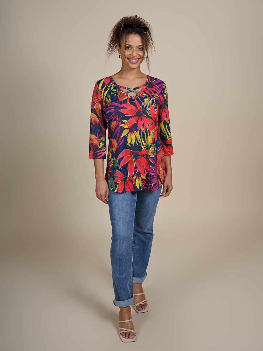 &frac34; Sleeve V Neck Top  Image 1