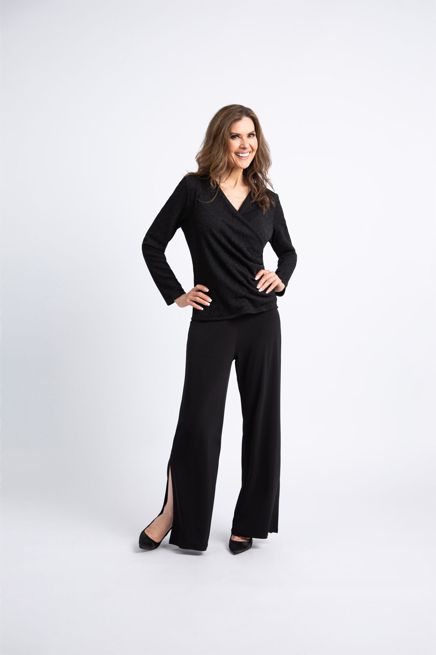 Surplice Neckline Metallic Top, Bronze