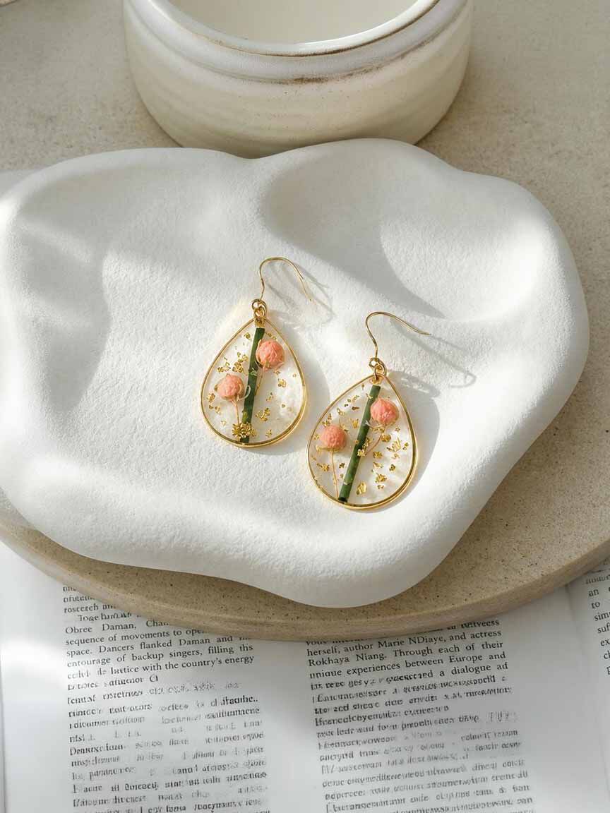 Resin Flower Drop Earrings