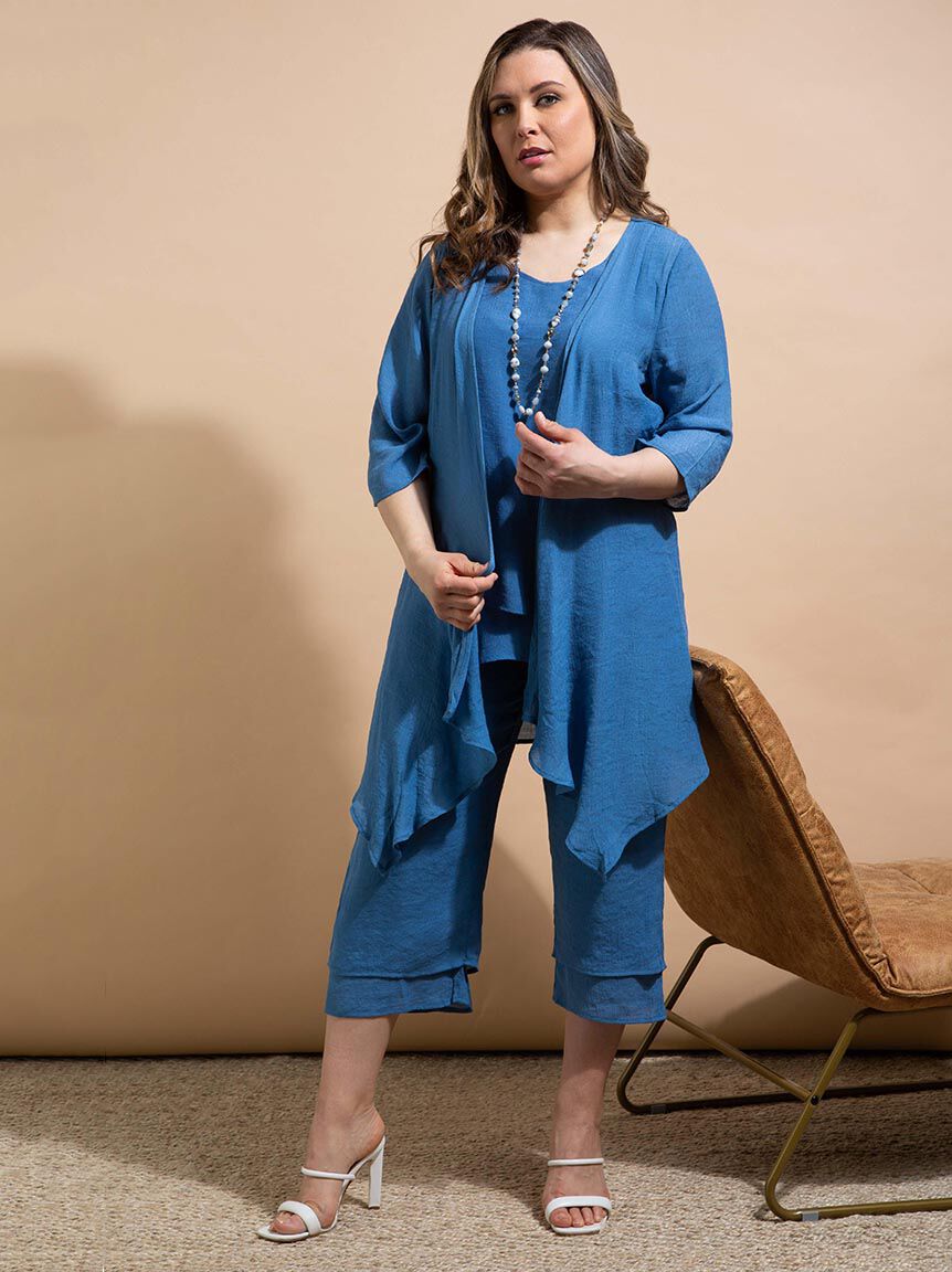 &frac34; Sleeve Linen-Look Cardigan Image 1