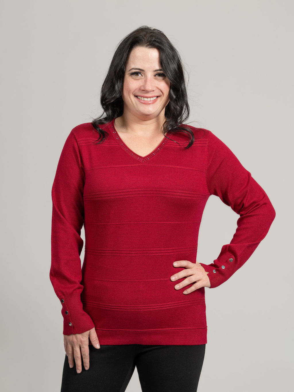 Long Sleeve V-Neck Sweater With Bling Image 1