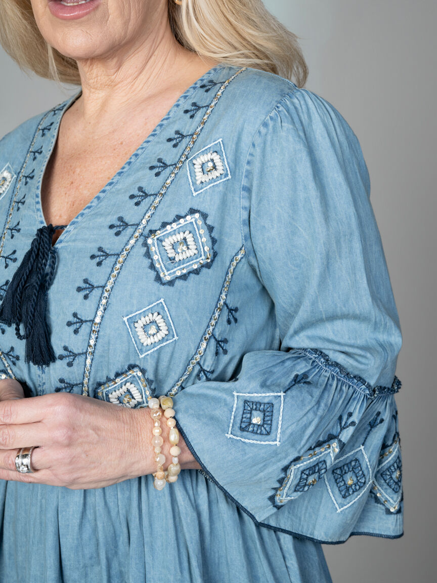 3/4 Sleeve V-Neck Knee Dress