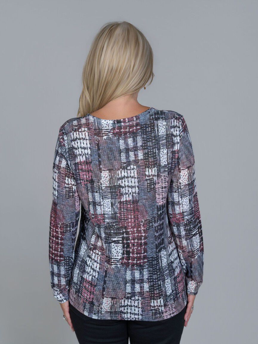 Metallic Check Print Long Sleeve Top