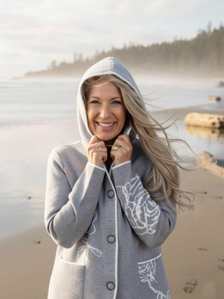 Hooded Floral Cardigan With Snaps