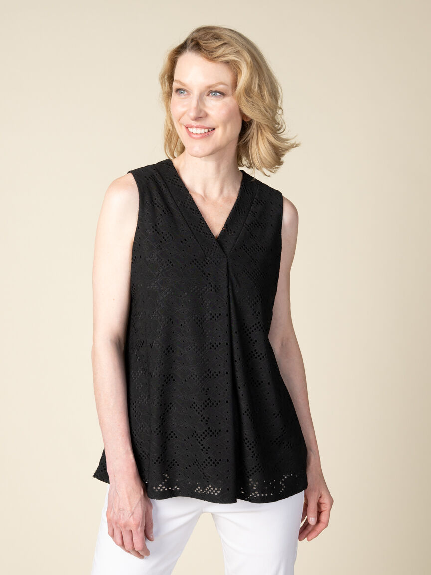 Sleeveless V Neck Top With Eyelet Lace Image 2